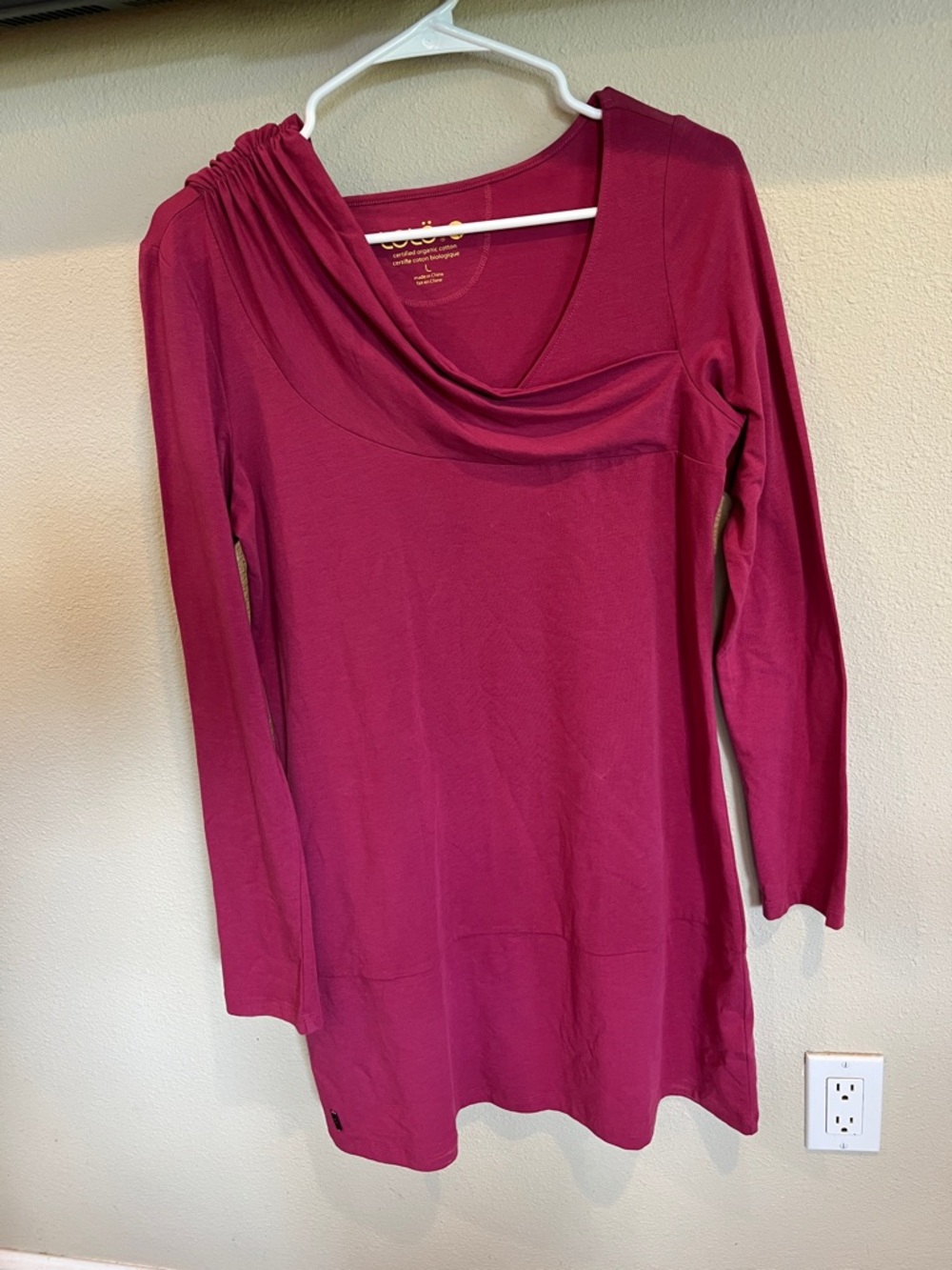 Lole Draped Neck Long Sleeve Dress- Berry
